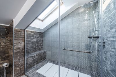Glass Panel Shower with Chrome Accents